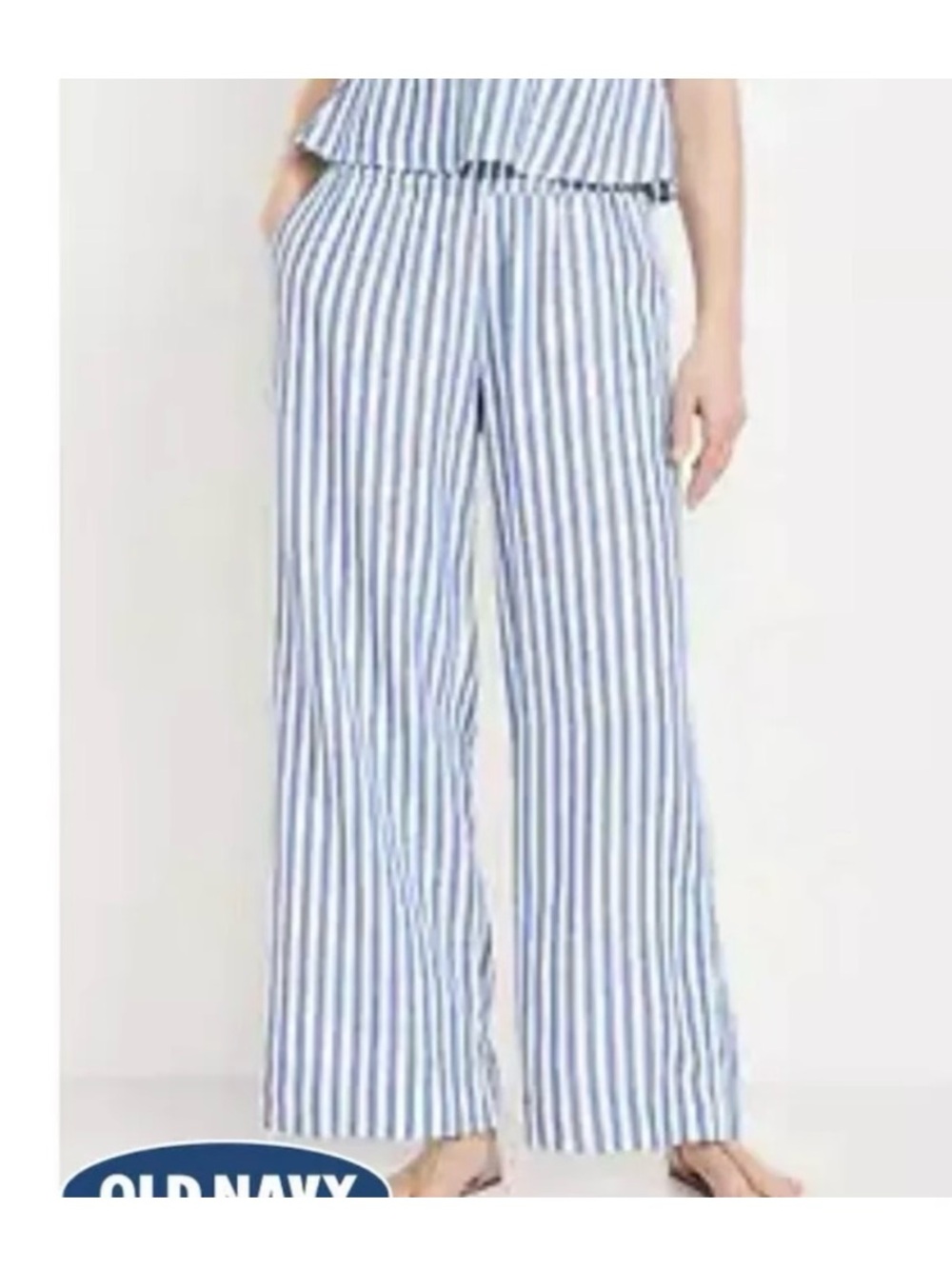 Old Navy Blue & White Vertical-Stripe Wide-Leg Pants